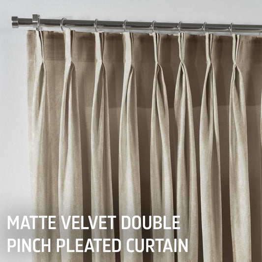 Matte Velvet Pinch Pleated Curtain Single Panel - Ecru