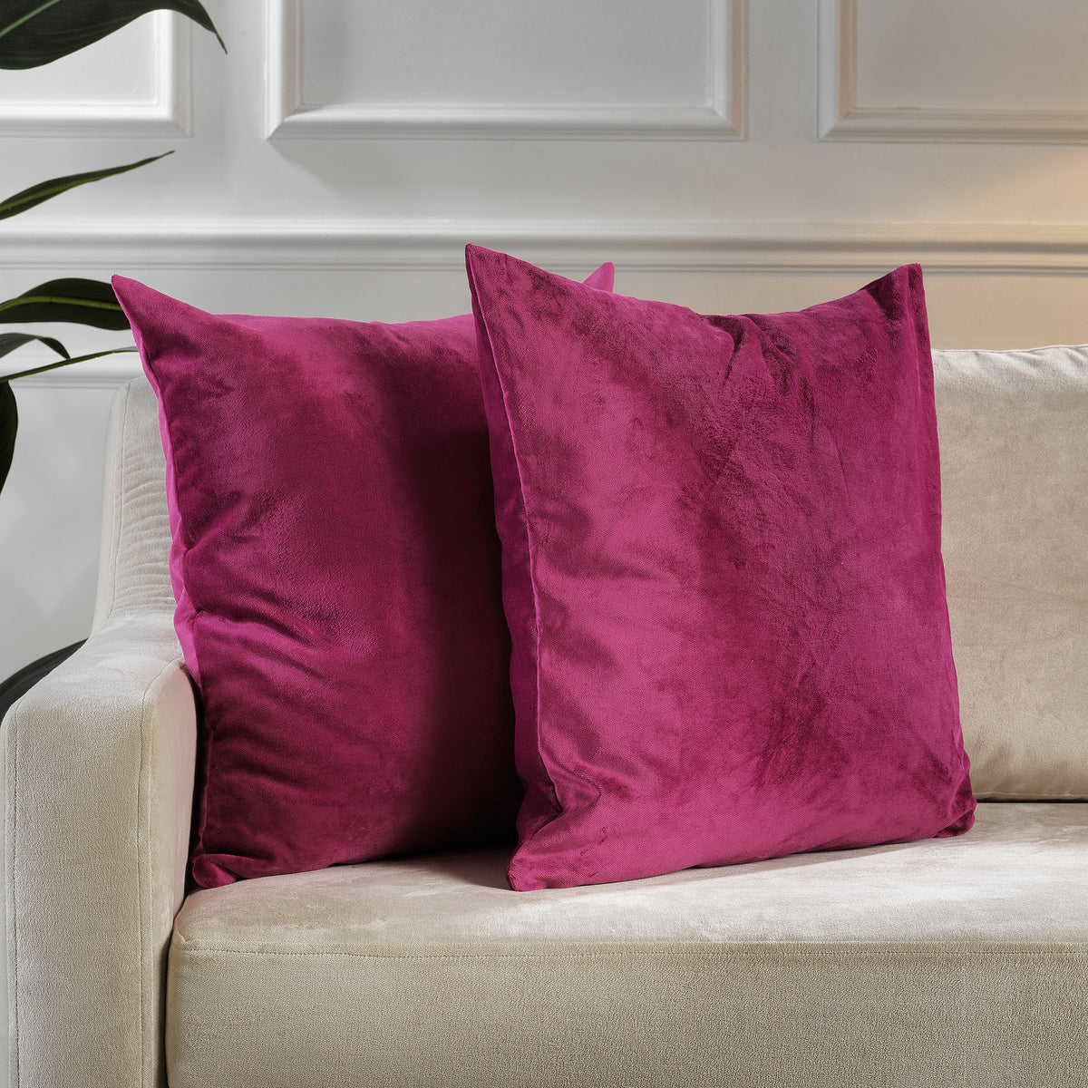 Matte Velvet Cushion Covers Set of 2 Hidden Zipper - Fuchsia