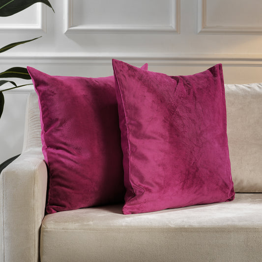 Matte Velvet Cushion Covers Set of 2 Hidden Zipper - Fuchsia