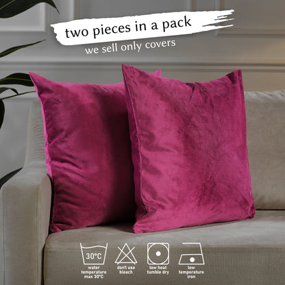 Matte Velvet Cushion Covers Set of 2 Hidden Zipper - Fuchsia