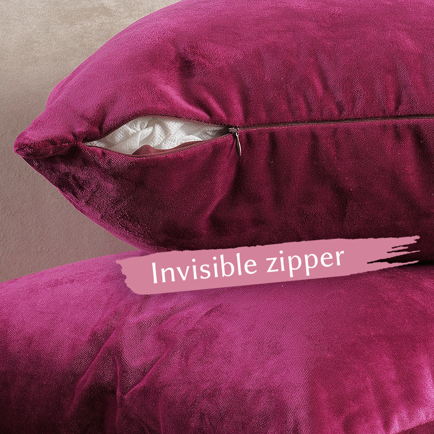Matte Velvet Cushion Covers Set of 2 Hidden Zipper - Fuchsia