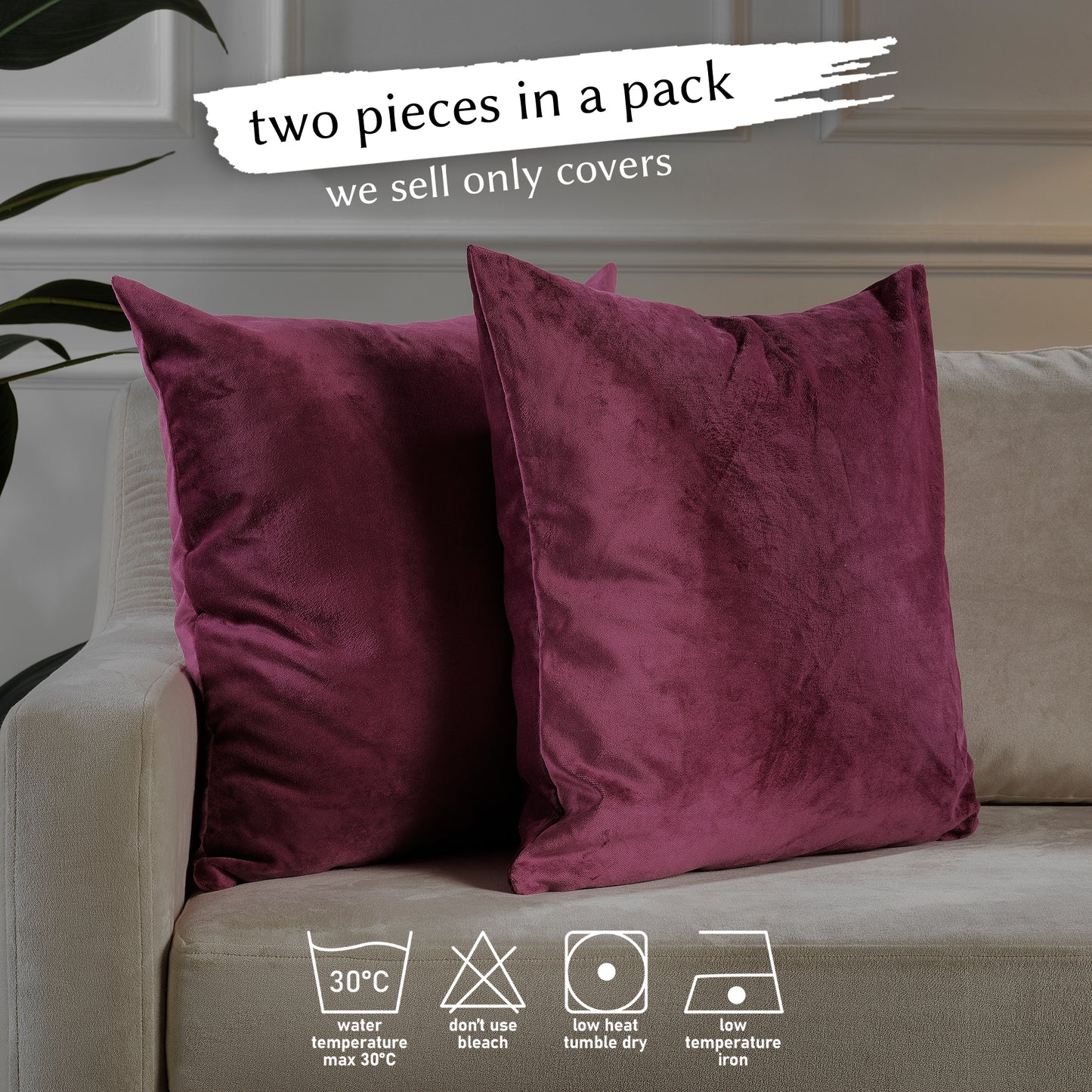 Matte Velvet Cushion Covers Set of 2 Hidden Zipper - Rose