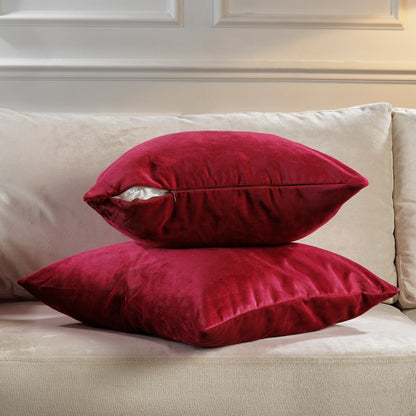 Matte Velvet Cushion Covers Set of 2 Hidden Zipper - Bright Maroon