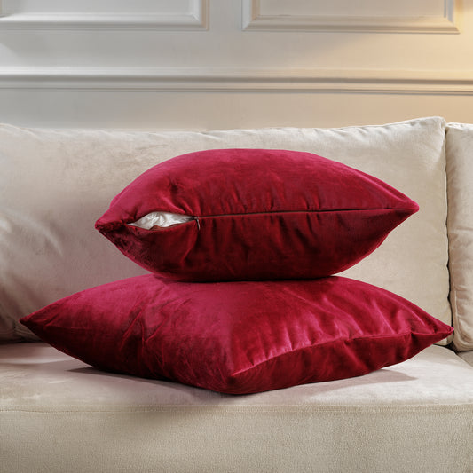 Matte Velvet Cushion Covers Set of 2 Hidden Zipper - Bright Maroon