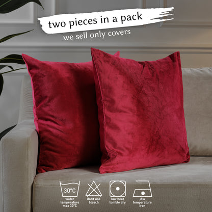 Matte Velvet Cushion Covers Set of 2 Hidden Zipper - Bright Maroon