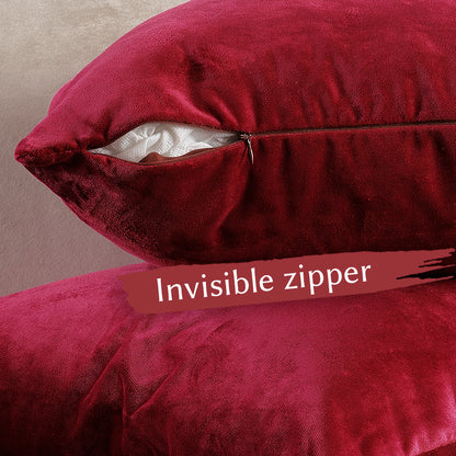 Matte Velvet Cushion Covers Set of 2 Hidden Zipper - Bright Maroon