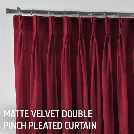Matte Velvet Pinch Pleated Curtain Single Panel - Bright Maroon