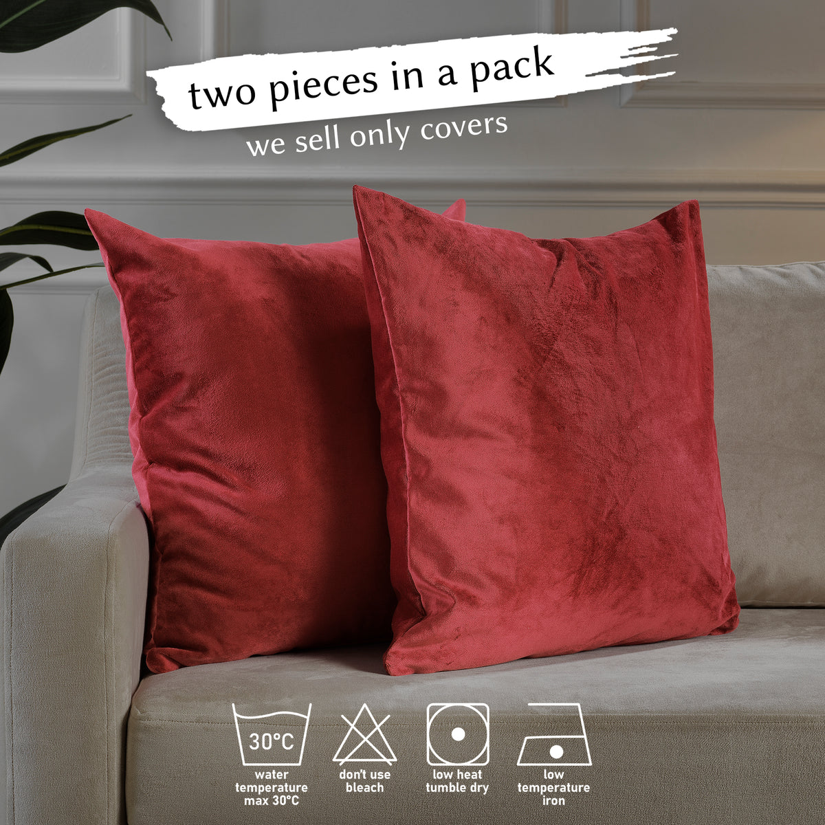 Matte Velvet Cushion Covers Set of 2 Hidden Zipper - Barn Red
