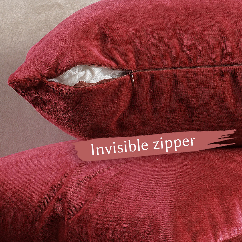 Matte Velvet Cushion Covers Set of 2 Hidden Zipper - Barn Red
