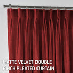 Matte Velvet Pinch Pleated Curtain Single Panel - Barn Red