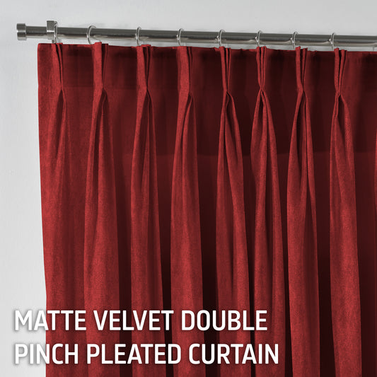 Matte Velvet Pinch Pleated Curtain Single Panel - Barn Red