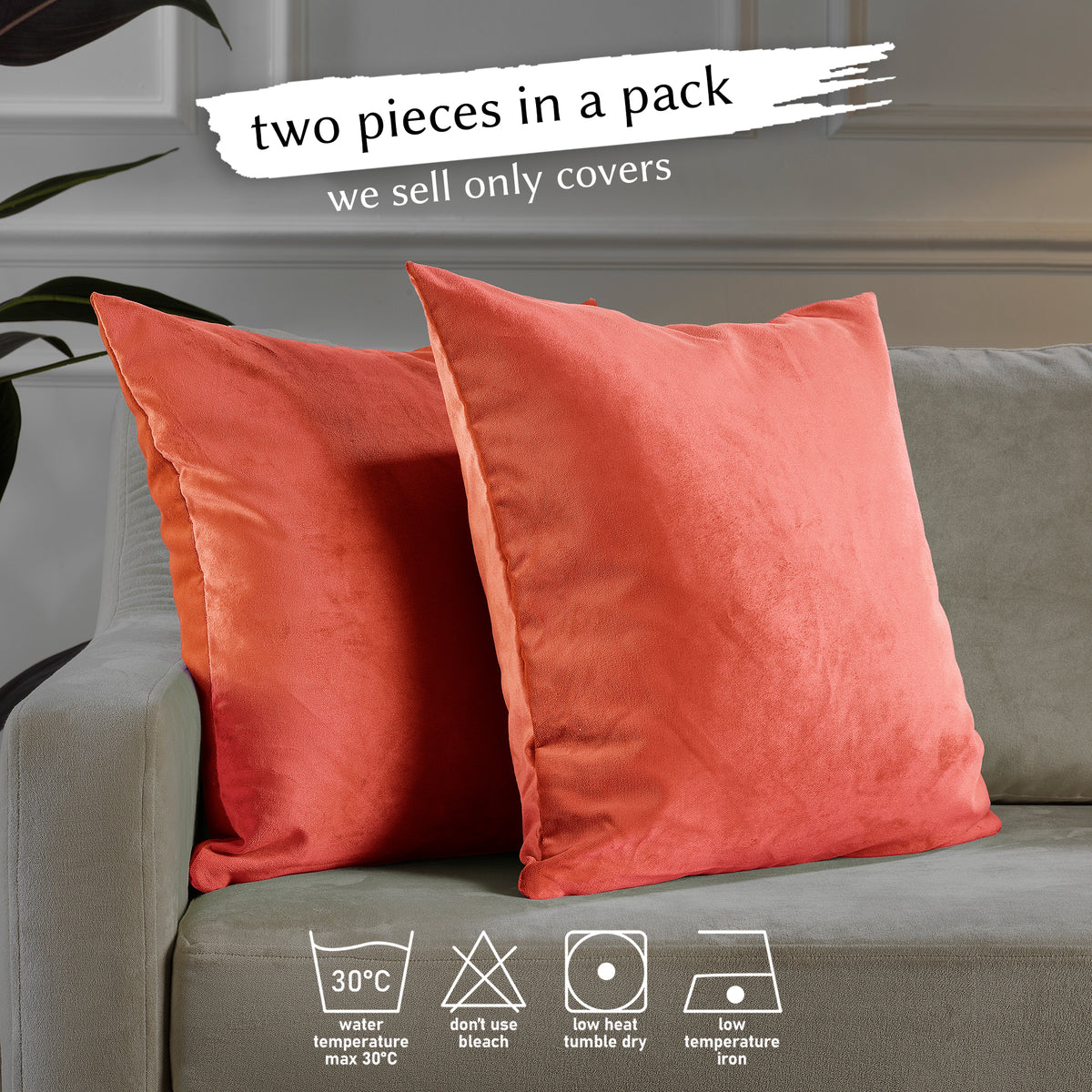 Matte Velvet Cushion Covers Set of 2 Hidden Zipper - Salmon