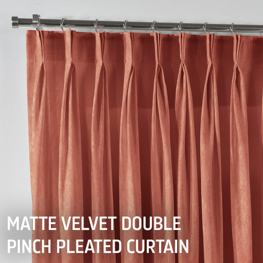 Matte Velvet Pinch Pleated Curtain Single Panel - Salmon