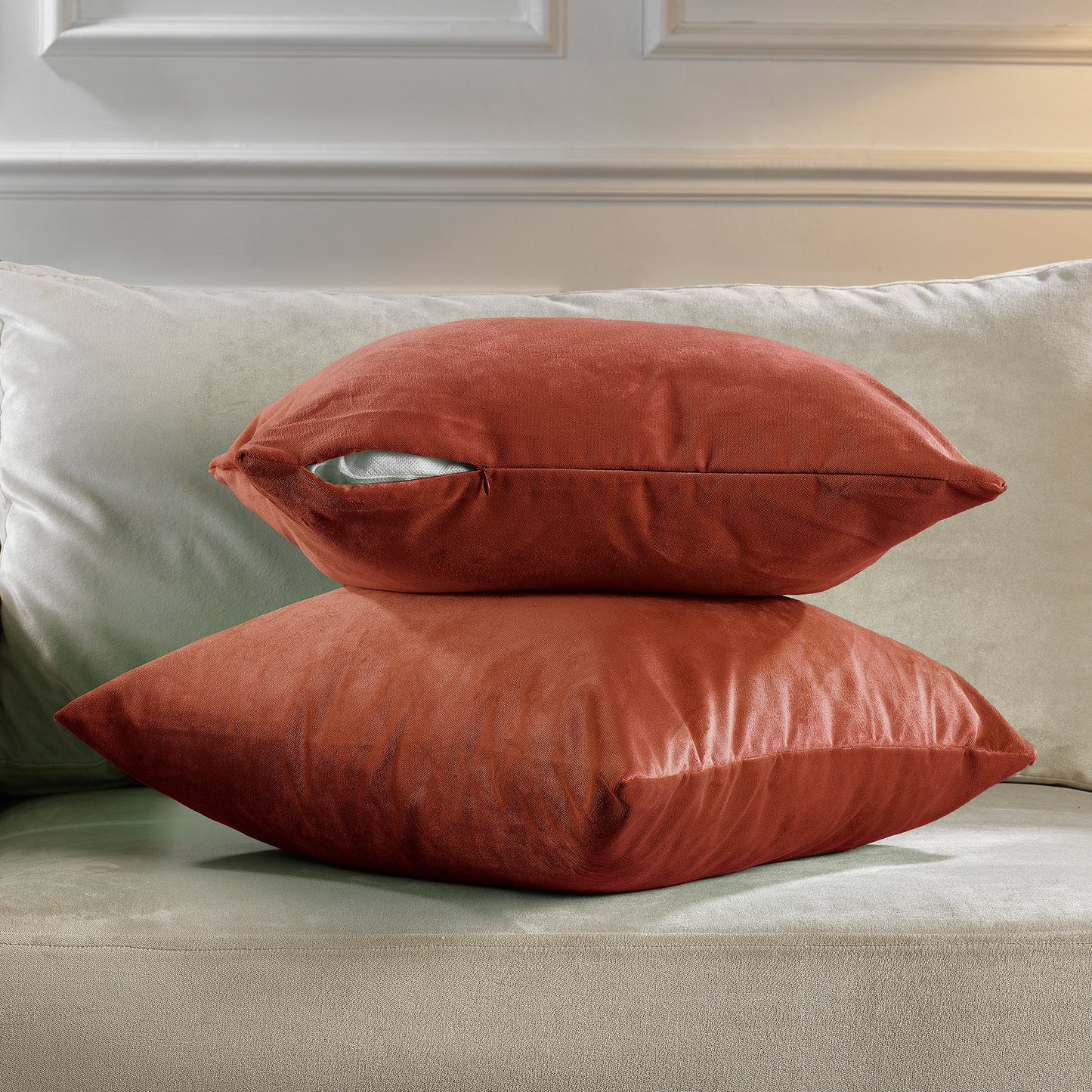 Matte Velvet Cushion Covers Set of 2 Hidden Zipper - Orange