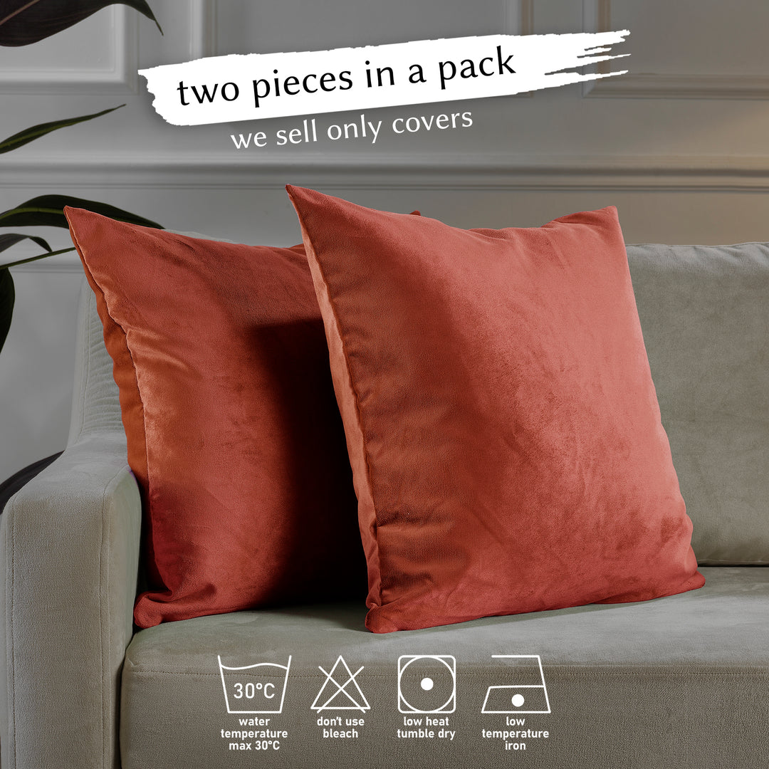 Matte Velvet Cushion Covers Set of 2 Hidden Zipper - Orange