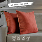 Matte Velvet Cushion Covers Set of 2 Hidden Zipper - Orange