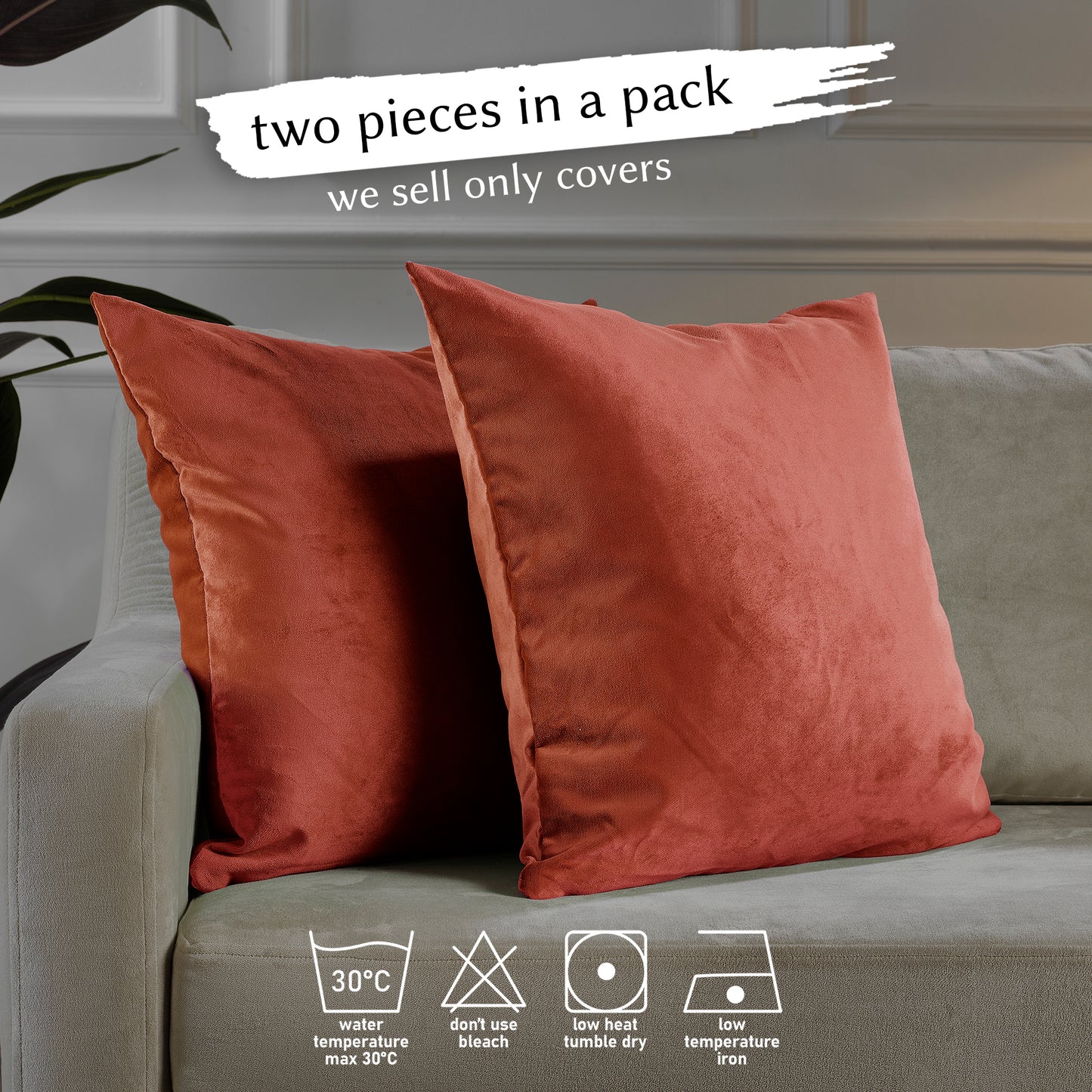 Matte Velvet Cushion Covers Set of 2 Hidden Zipper - Orange