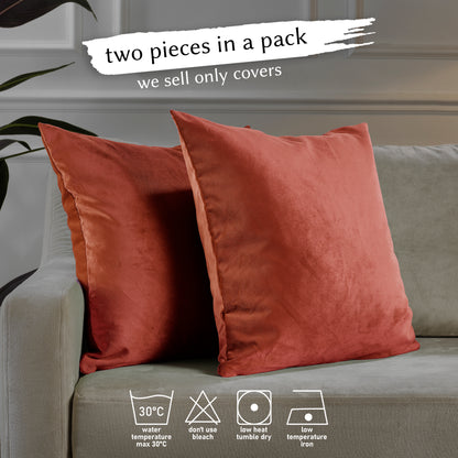 Matte Velvet Cushion Covers Set of 2 Hidden Zipper - Orange
