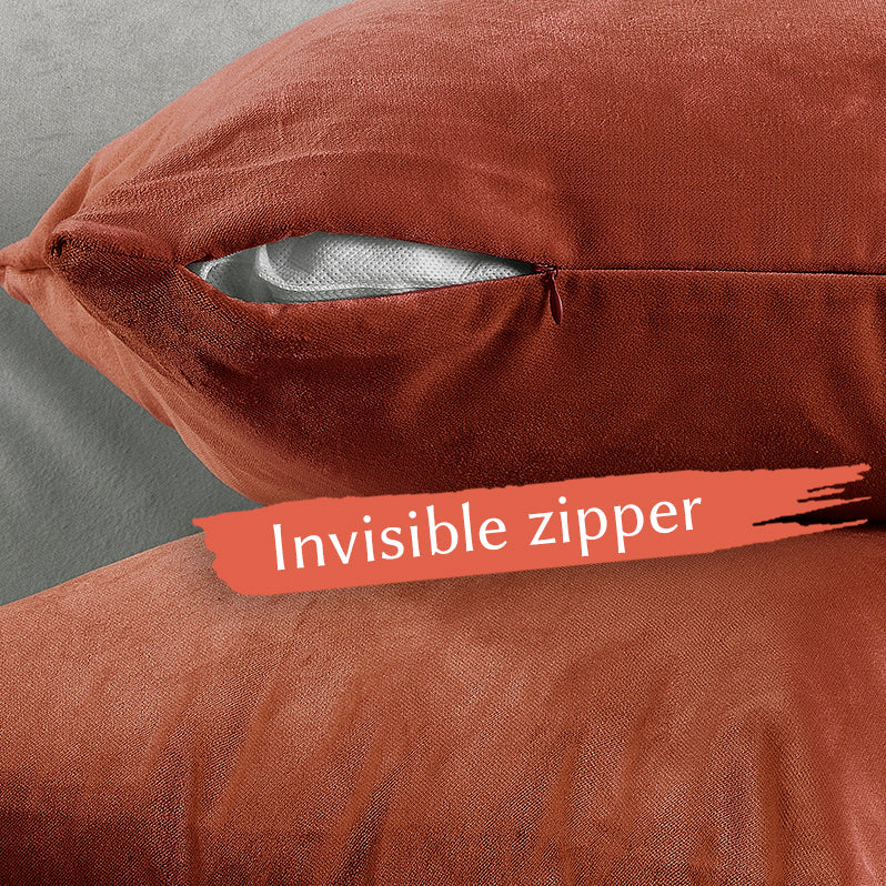 Matte Velvet Cushion Covers Set of 2 Hidden Zipper - Orange