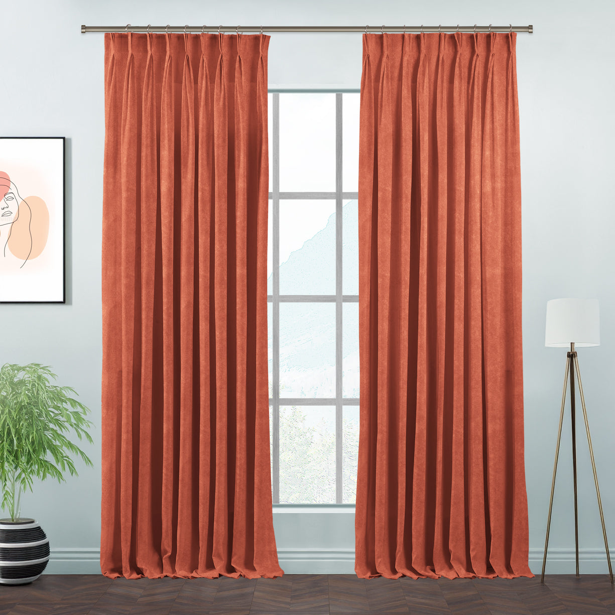 Matte Velvet Pinch Pleated Curtain Single Panel - Orange