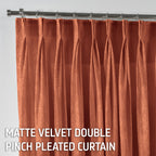 Matte Velvet Pinch Pleated Curtain Single Panel - Orange