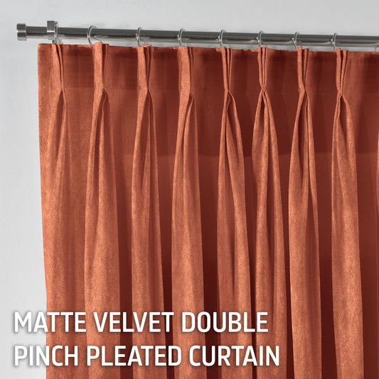 Matte Velvet Pinch Pleated Curtain Single Panel - Orange