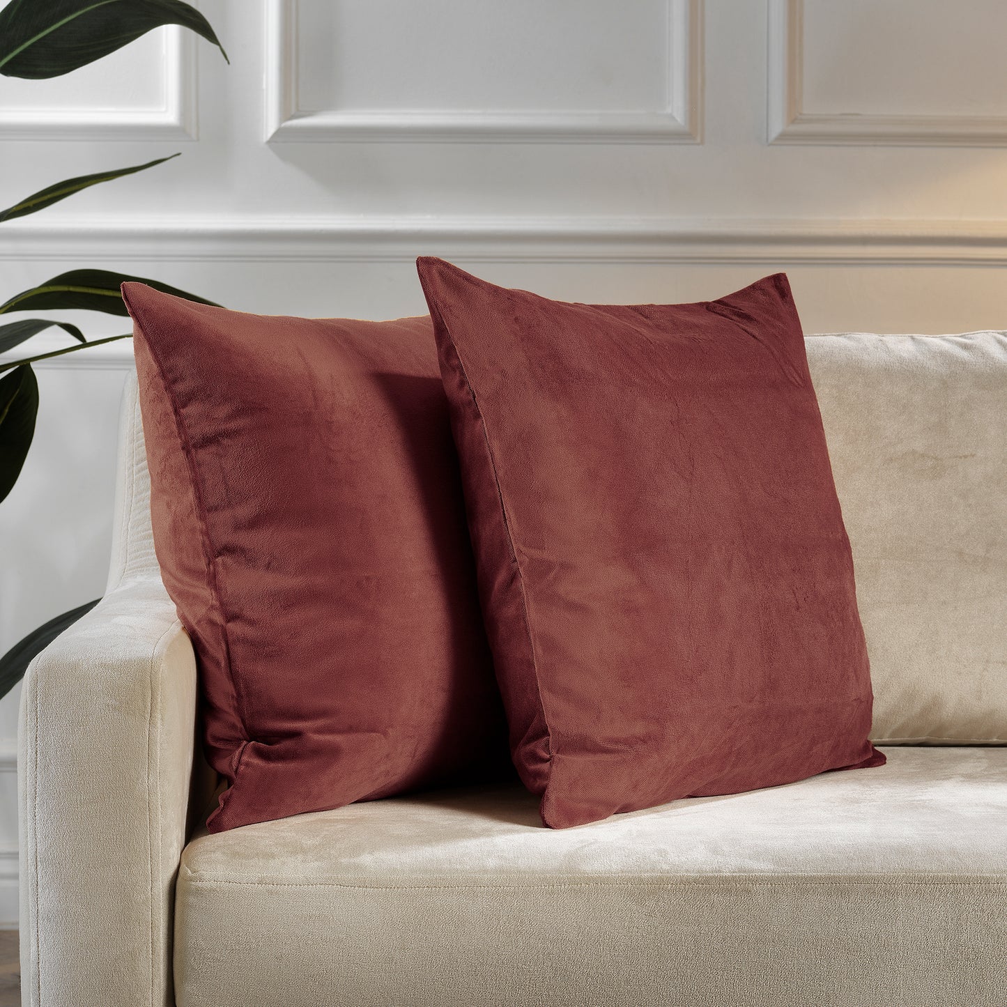 Matte Velvet Cushion Covers Set of 2 Hidden Zipper - Brick Red