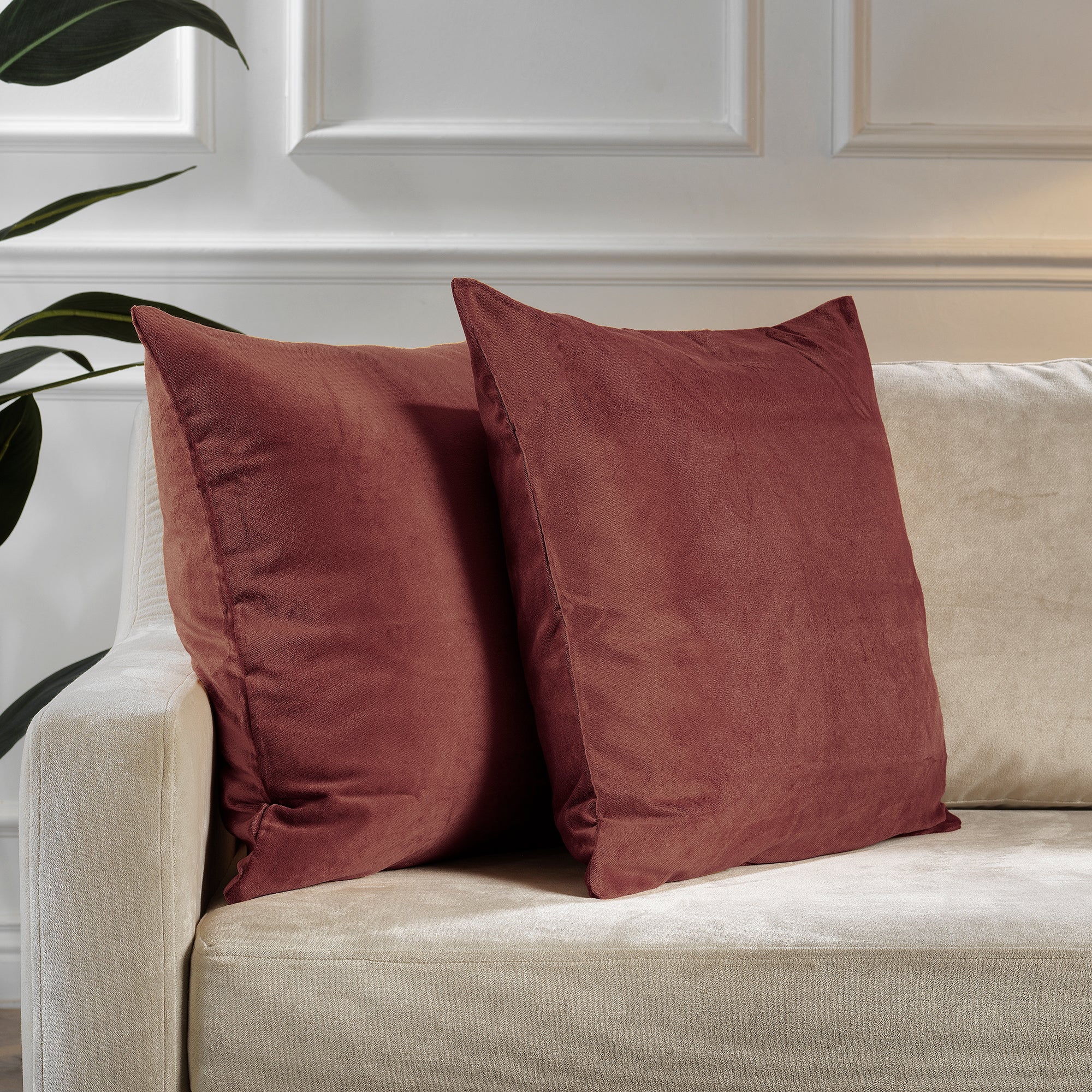 Matte Velvet Cushion Covers Set of 2 Hidden Zipper - Brick Red