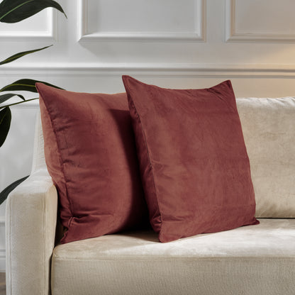 Matte Velvet Cushion Covers Set of 2 Hidden Zipper - Brick Red