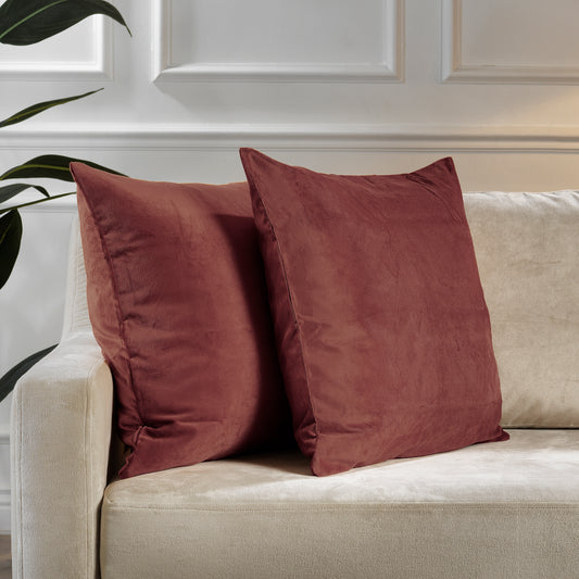 Matte Velvet Cushion Covers Set of 2 Hidden Zipper - Brick Red