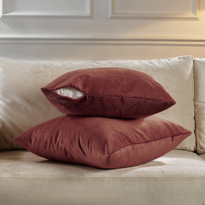 Matte Velvet Cushion Covers Set of 2 Hidden Zipper - Brick Red