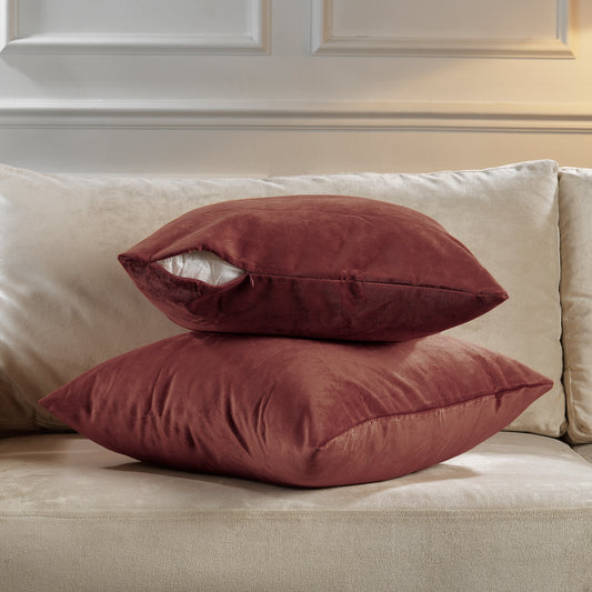Matte Velvet Cushion Covers Set of 2 Hidden Zipper - Brick Red