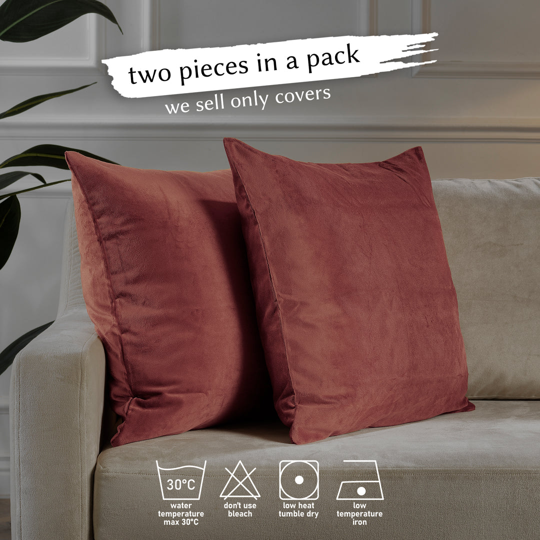 Matte Velvet Cushion Covers Set of 2 Hidden Zipper - Brick Red