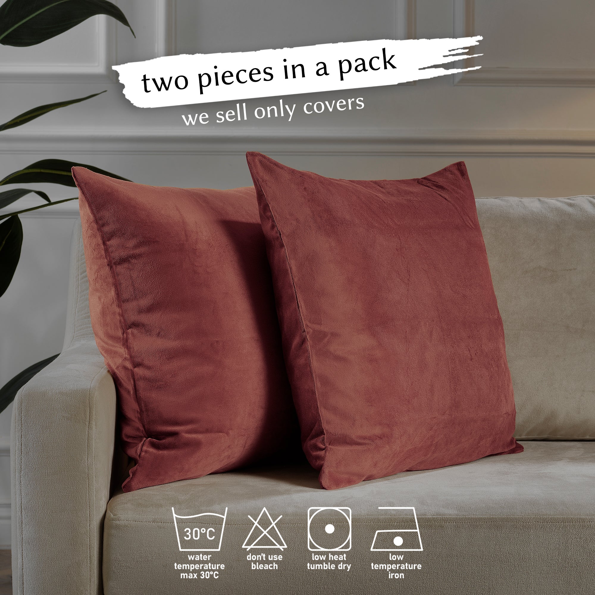Matte Velvet Cushion Covers Set of 2 Hidden Zipper - Brick Red