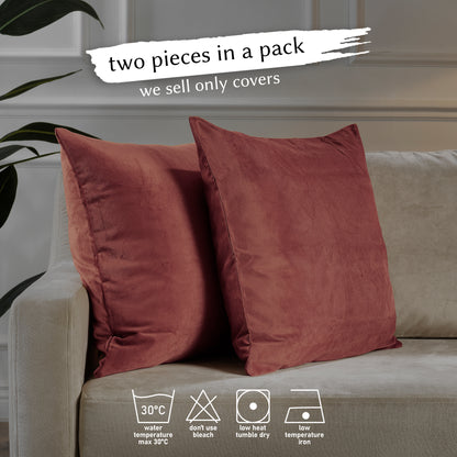 Matte Velvet Cushion Covers Set of 2 Hidden Zipper - Brick Red