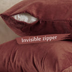 Matte Velvet Cushion Covers Set of 2 Hidden Zipper - Brick Red