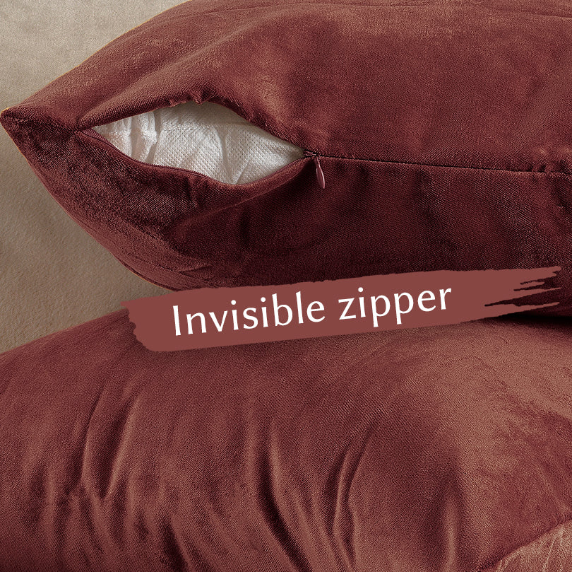 Matte Velvet Cushion Covers Set of 2 Hidden Zipper - Brick Red