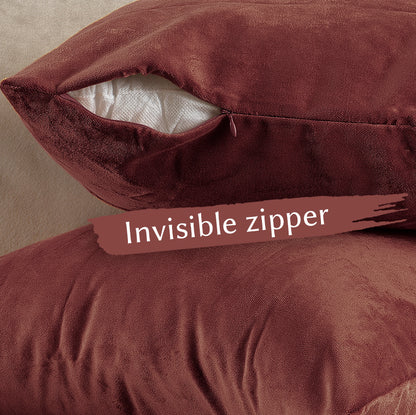 Matte Velvet Cushion Covers Set of 2 Hidden Zipper - Brick Red