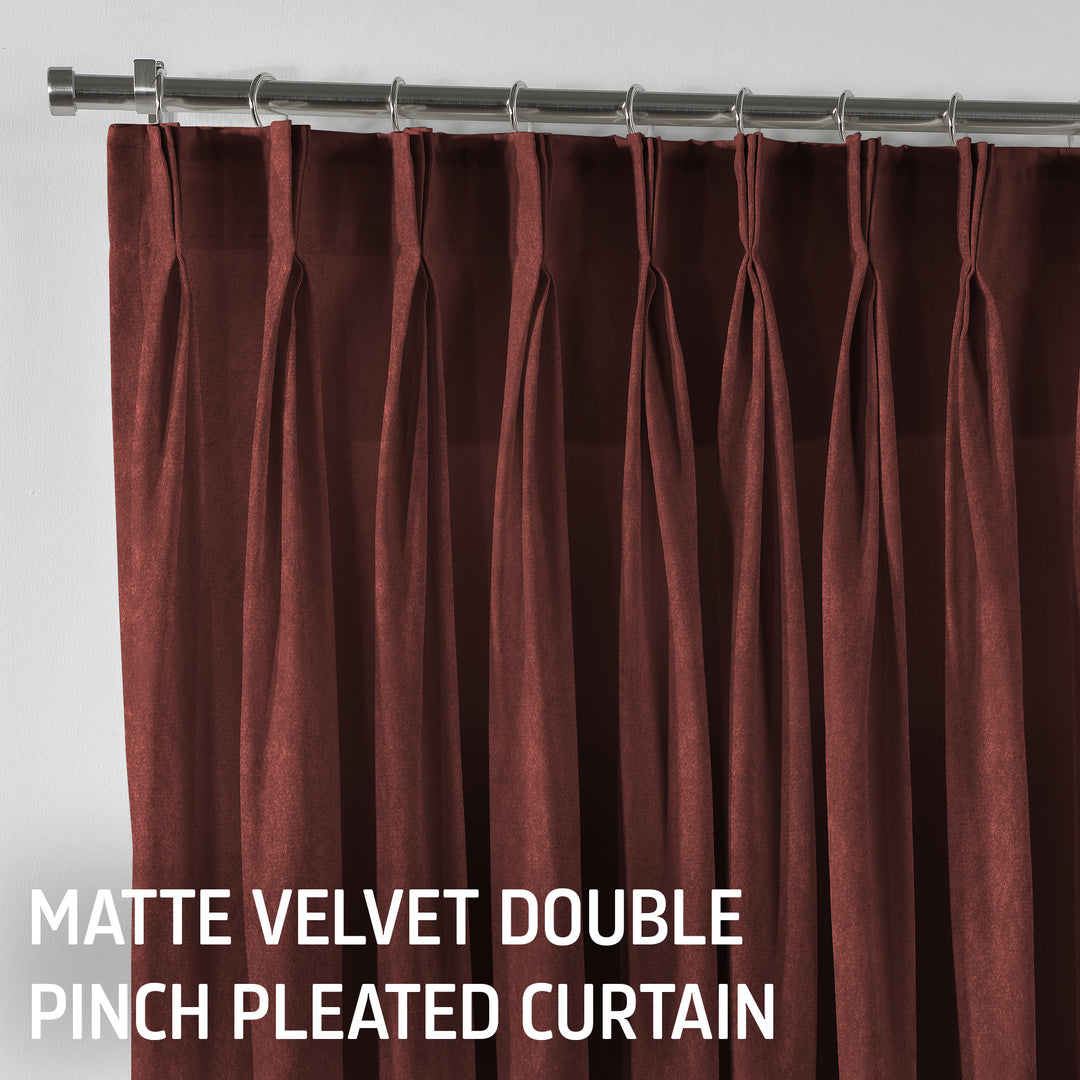 Matte Velvet Pinch Pleated Curtain Single Panel - Brick Red