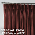 Matte Velvet Pinch Pleated Curtain Single Panel - Brick Red