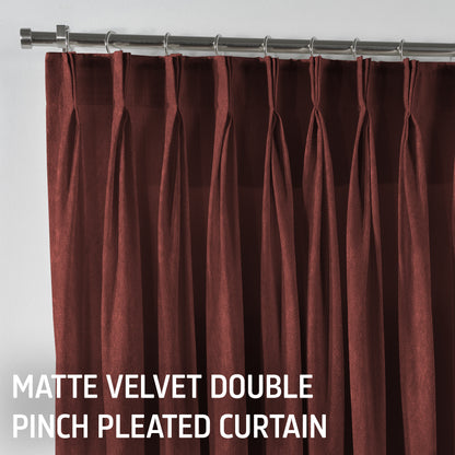 Matte Velvet Pinch Pleated Curtain Single Panel - Brick Red