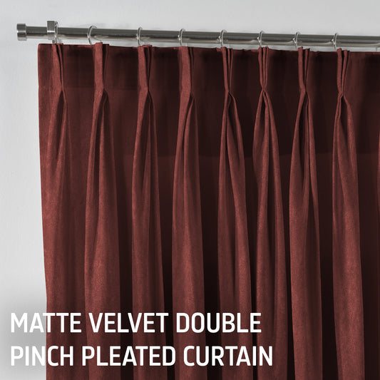 Matte Velvet Pinch Pleated Curtain Single Panel - Brick Red