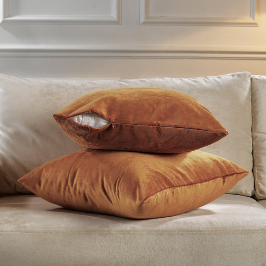 Matte Velvet Cushion Covers Set of 2 Hidden Zipper - Bourbon