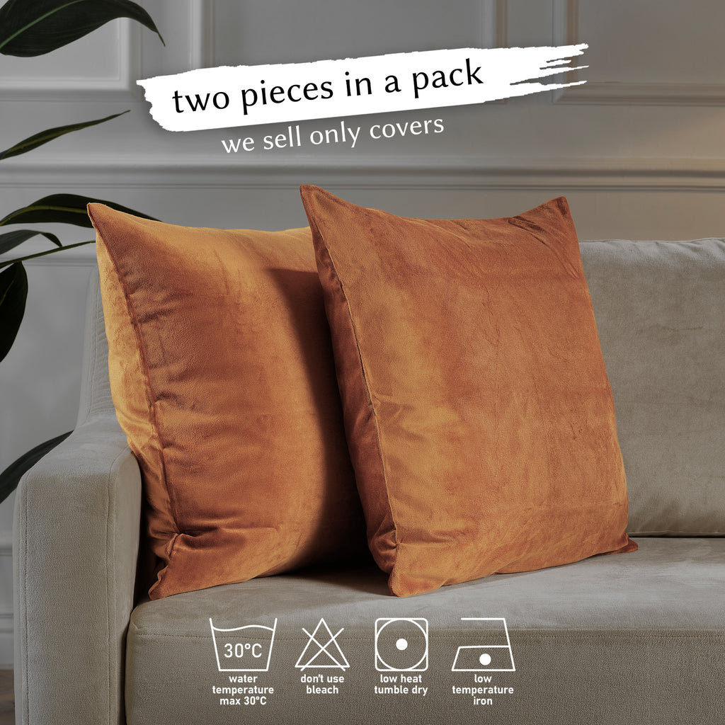 Matte Velvet Cushion Covers Set of 2 Hidden Zipper - Bourbon