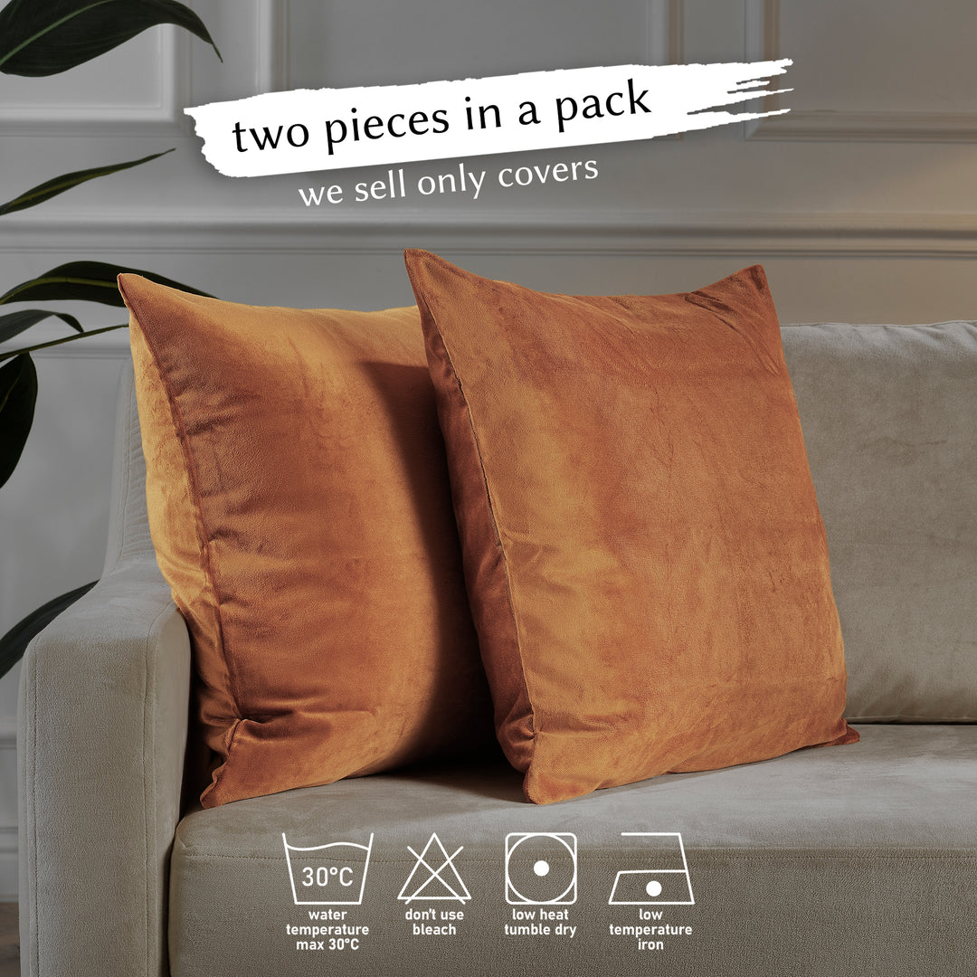 Matte Velvet Cushion Covers Set of 2 Hidden Zipper - Bourbon