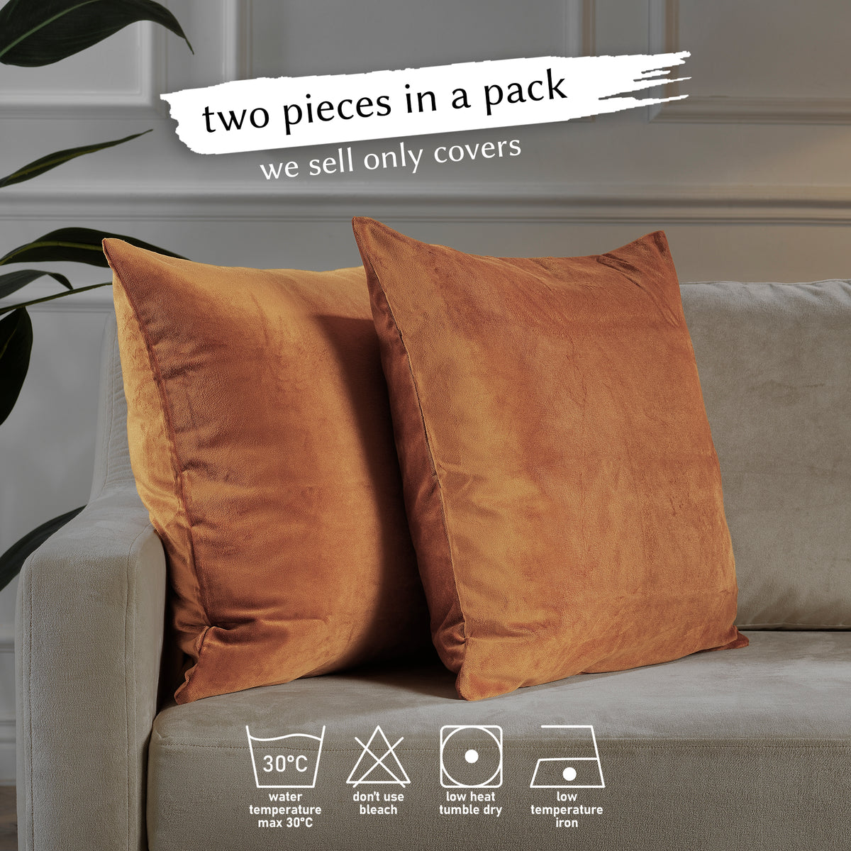 Matte Velvet Cushion Covers Set of 2 Hidden Zipper - Bourbon