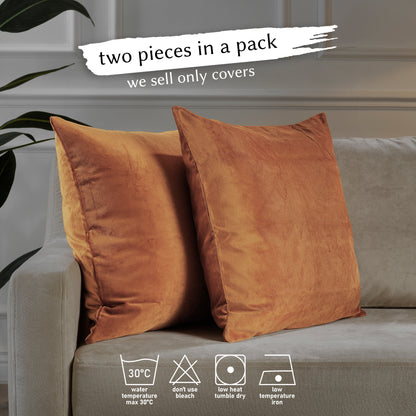 Matte Velvet Cushion Covers Set of 2 Hidden Zipper - Bourbon
