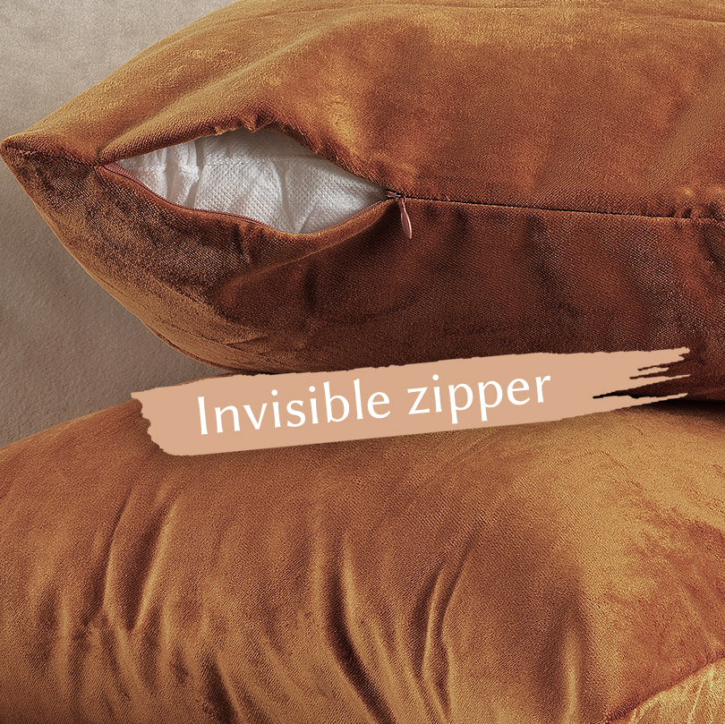 Matte Velvet Cushion Covers Set of 2 Hidden Zipper - Bourbon