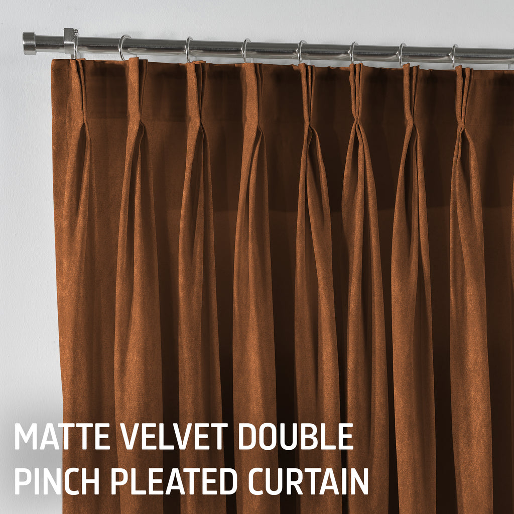 Matte Velvet Pinch Pleated Curtain Single Panel - Bourbon