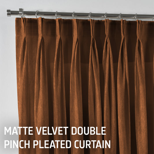 Matte Velvet Pinch Pleated Curtain Single Panel - Bourbon